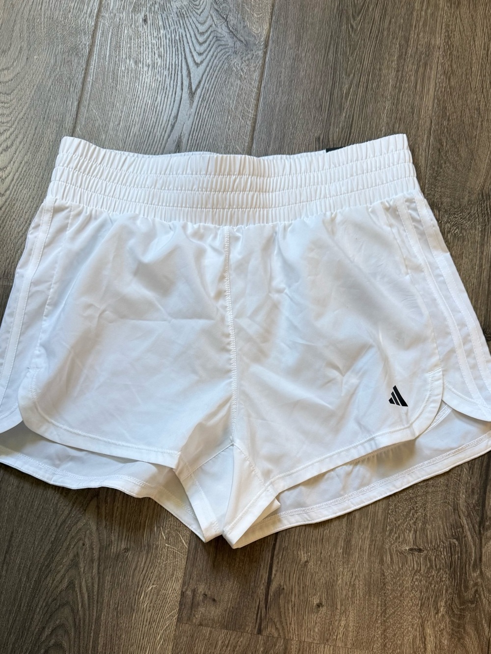 adidas White Women’s Pacer Running Shorts with Black Logo